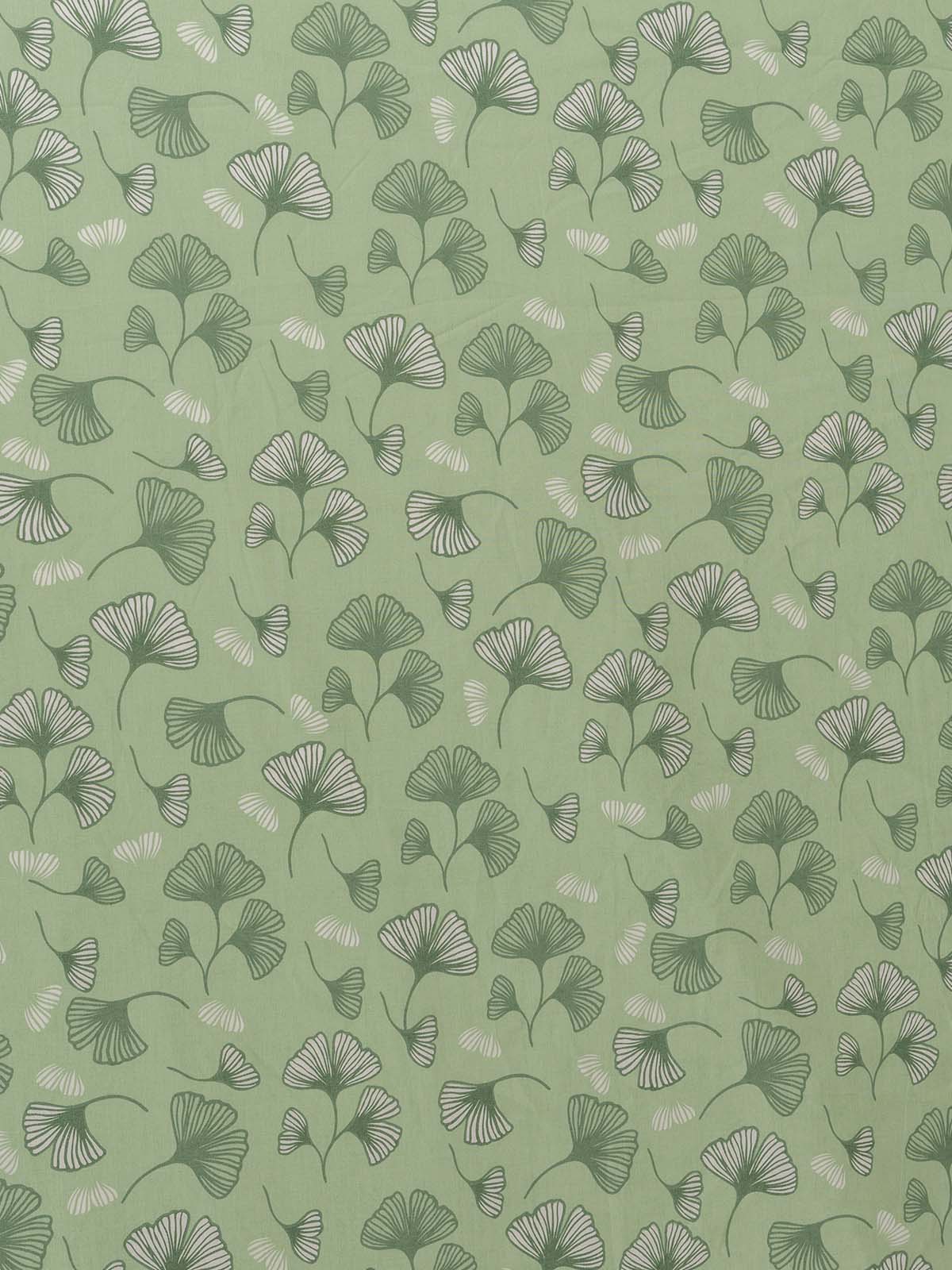 Gingko Leaves Printed Cotton Fitted Sheet - Green