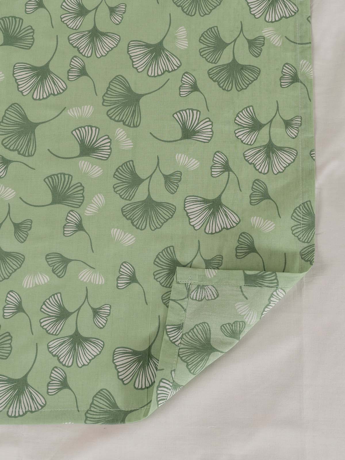 Gingko Leaves Printed Cotton Fitted Sheet - Green