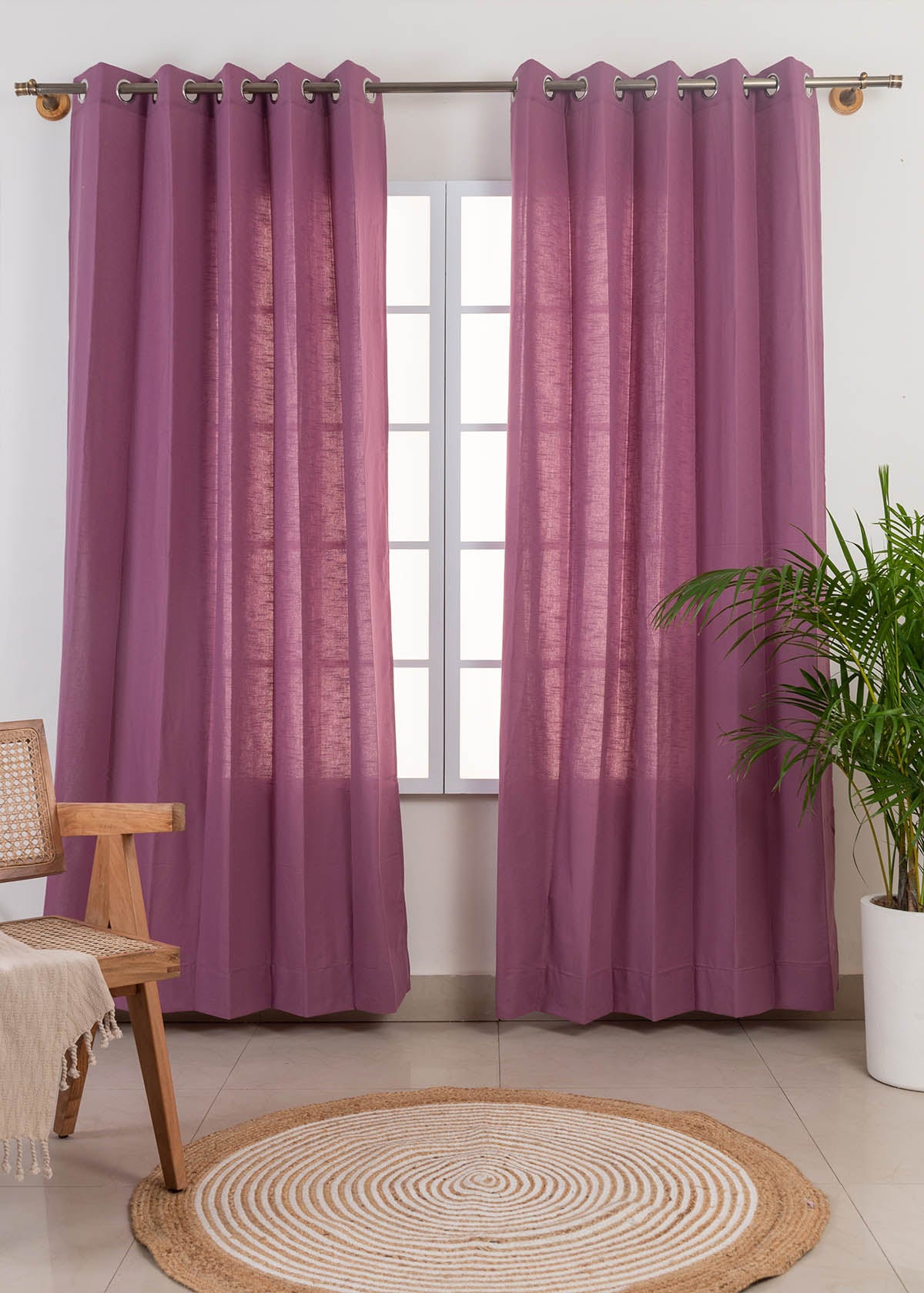 Solid Grape 100% Customizable Cotton plain curtain for bedroom - Room darkening