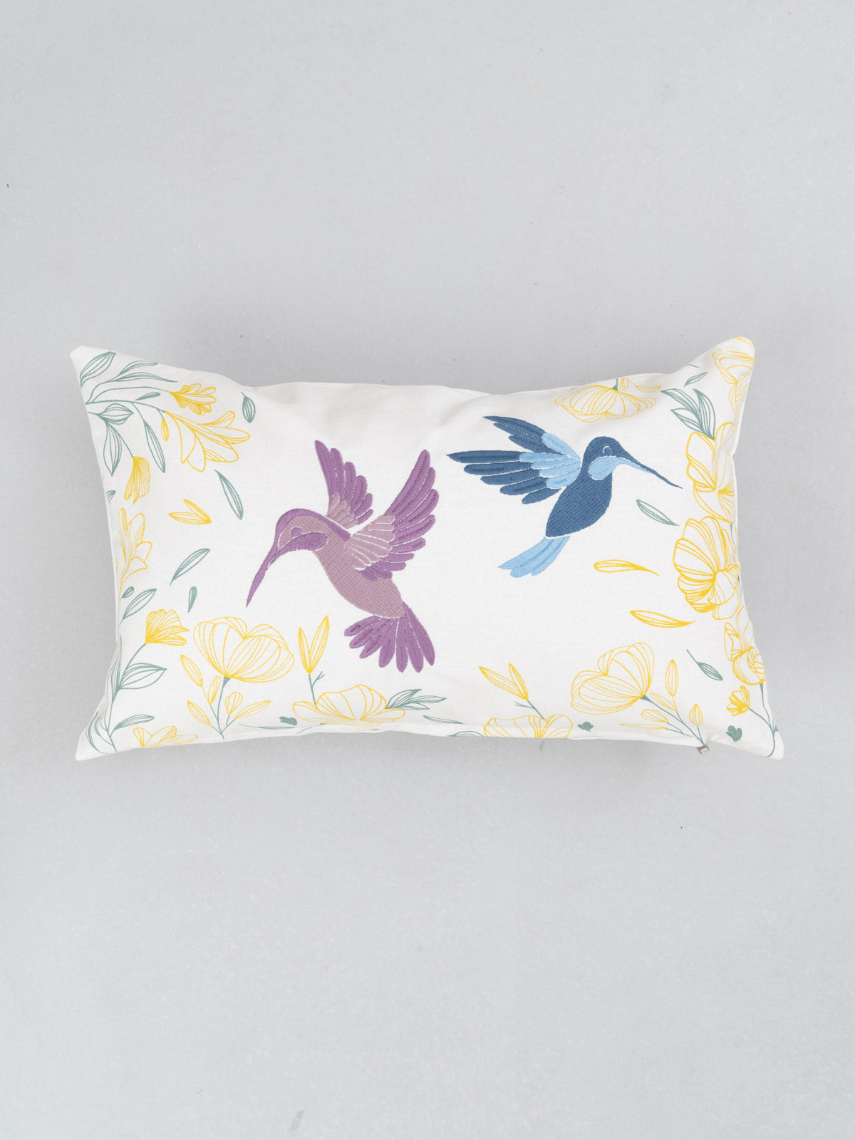 Humming Birds, French Farmhouse, Powder Blue Linen , Pampas Grass Set Of 4 Combo Cotton Cushion Cover - Blue