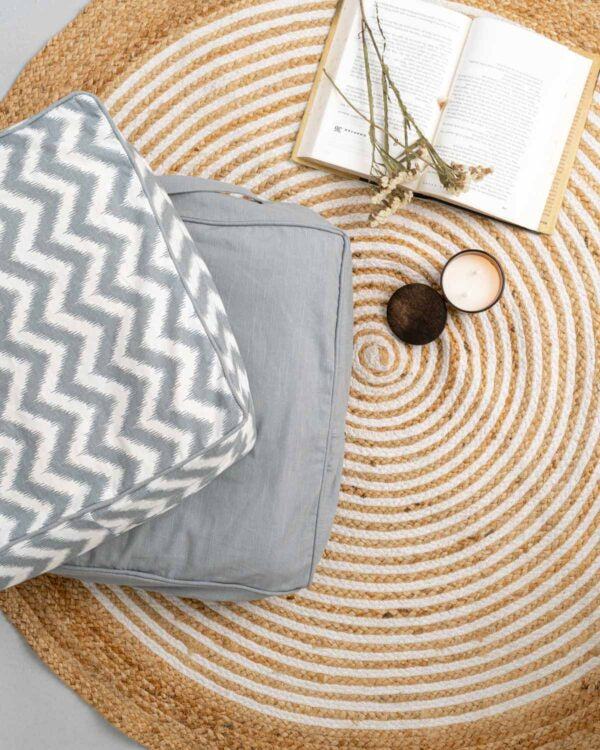 Solid Cotton Square Floor Cushion Cover - Grey