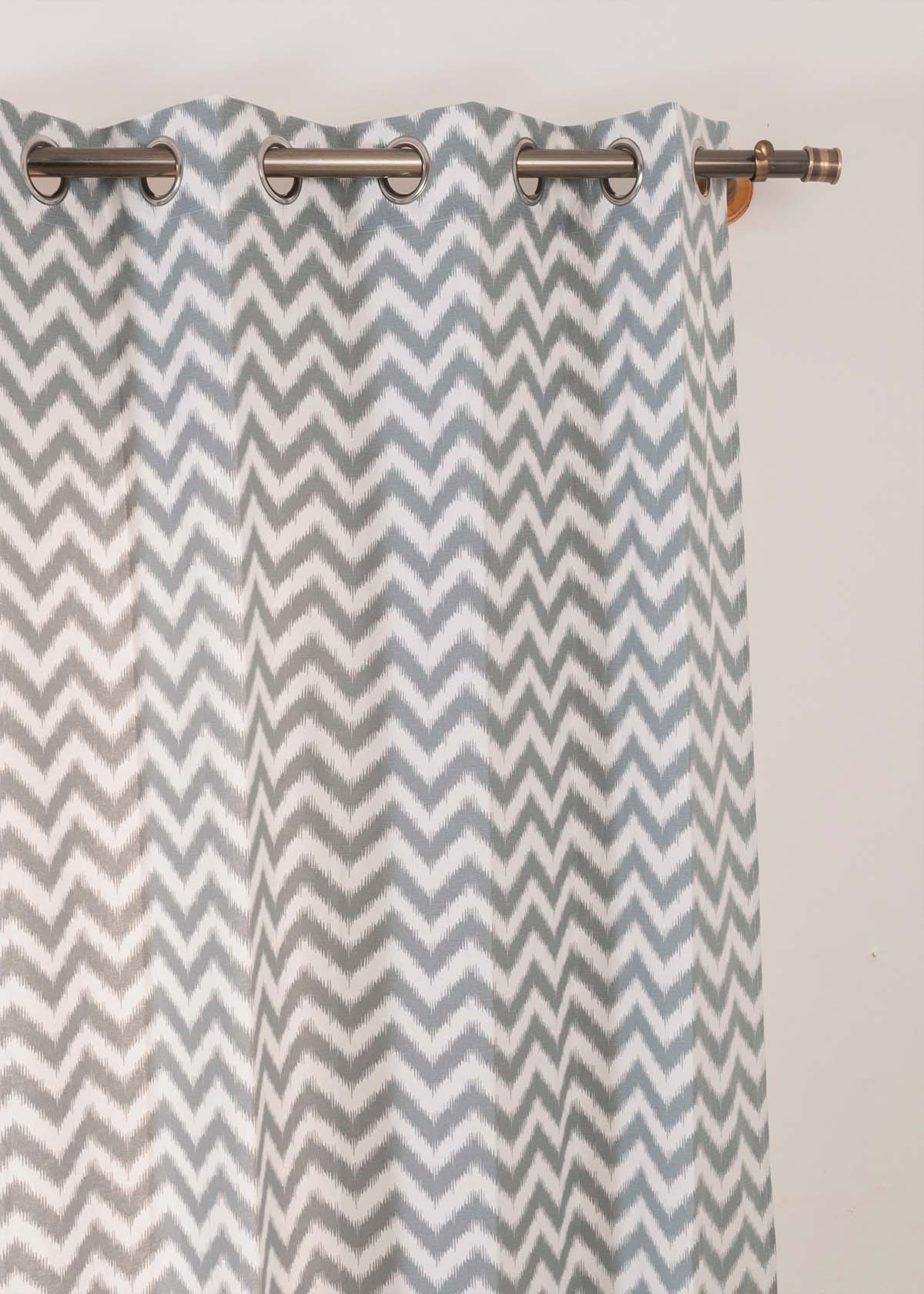 Ikat Chevron 100% Customizable Cotton geometric curtain for living room - Room darkening - Grey