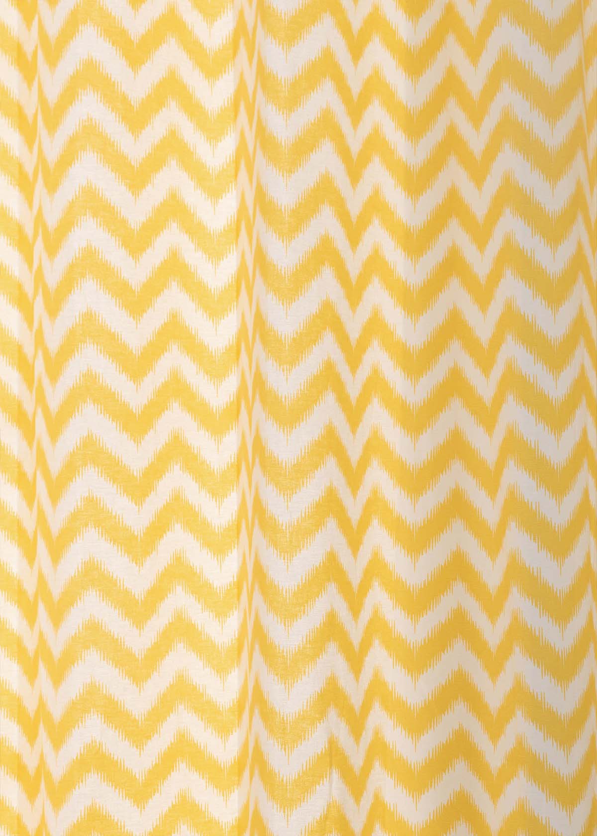 Ikat Chevron Printed Cotton Curtain - Yellow