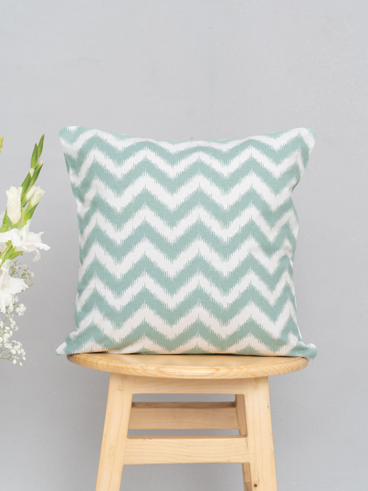 Ikat 100% cotton customizable geometric cushion cover for sofa - Nile Blue