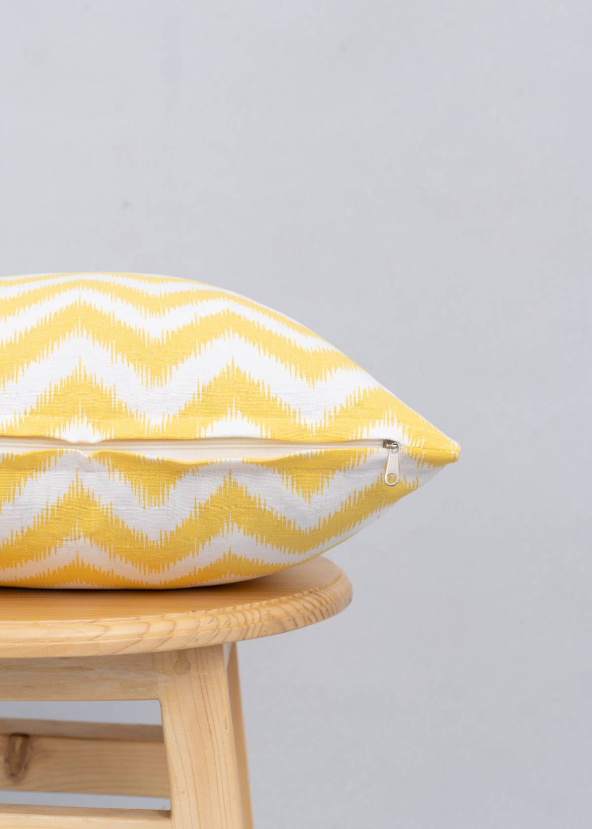 Ikat Chevron Printed Cotton Cushion Cover - Yellow