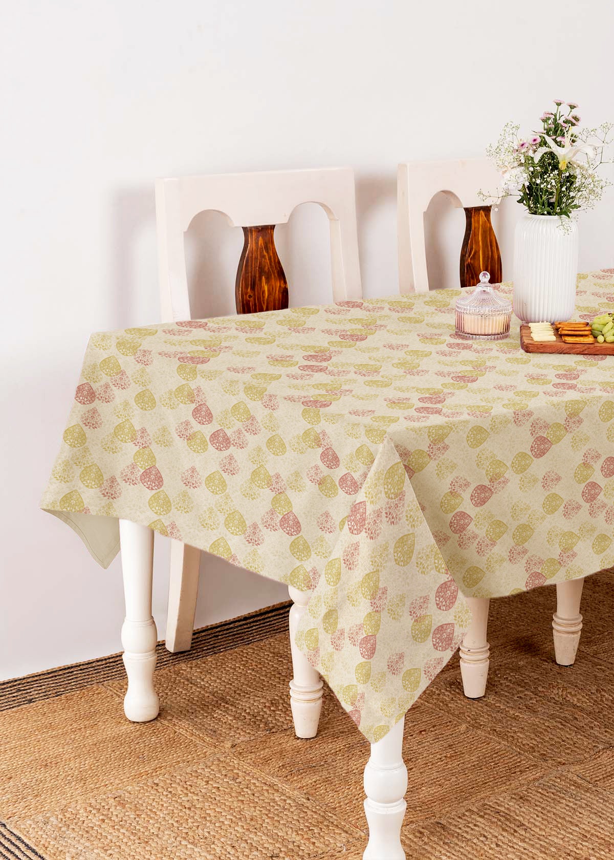 Indian shimmer 100% cotton customisable floral table cloth for dining - Brown