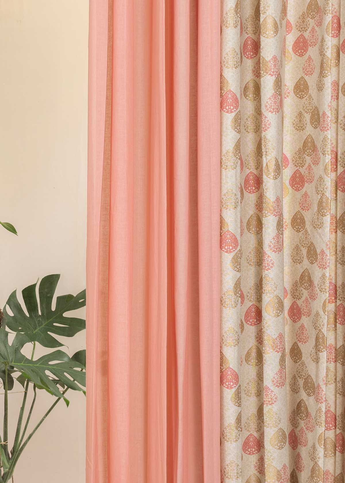 Indian Shimmer, Clay Solid Sheer Set of 4 Combo Cotton Curtain - Multicolor