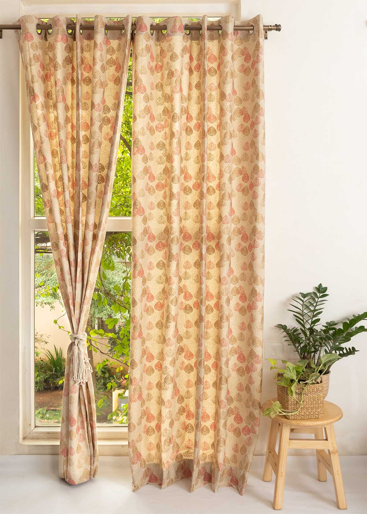 Indian Shimmer Printed Cotton Curtain - Brown