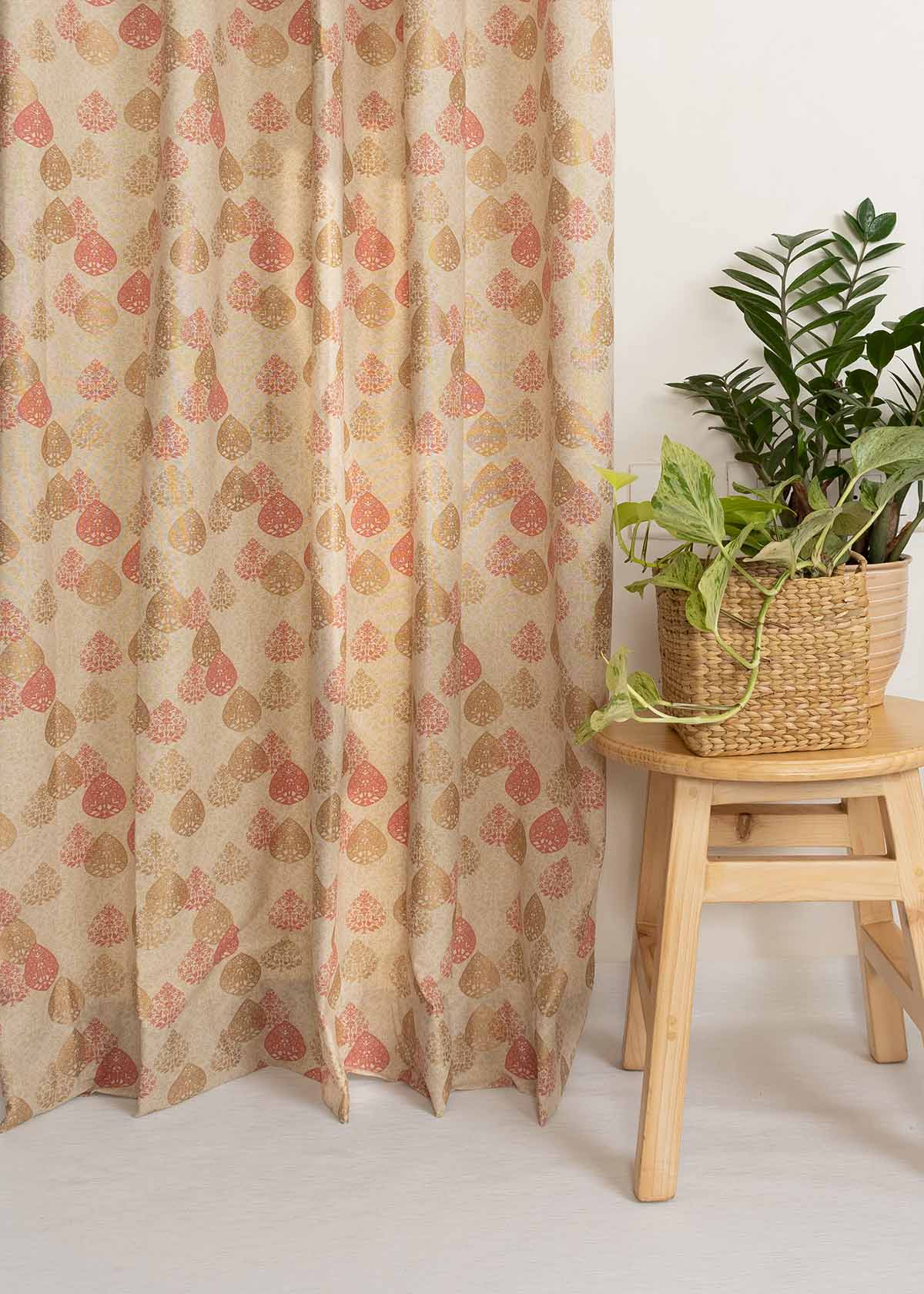 Indian Shimmer Printed Cotton Curtain - Brown