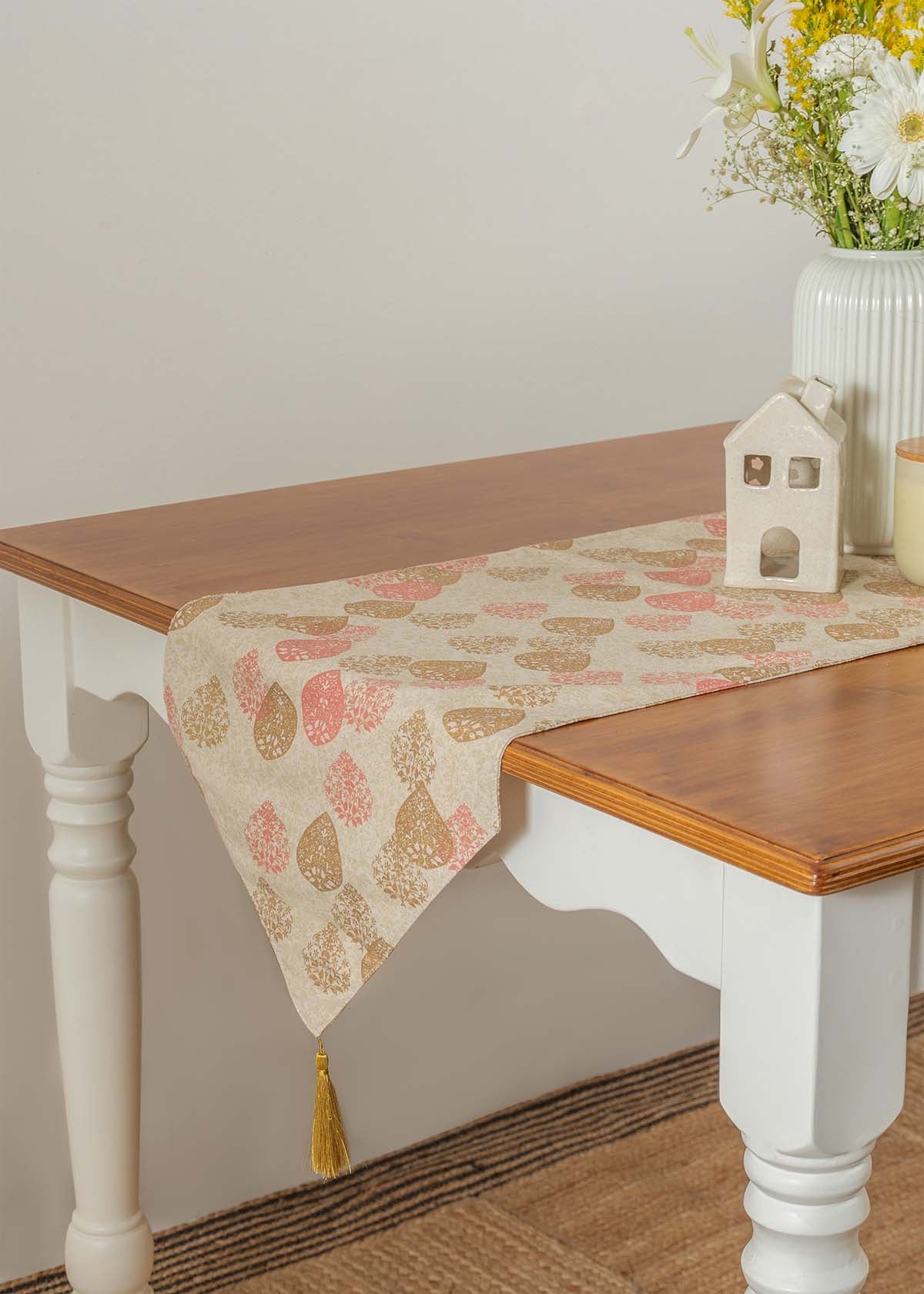Indian shimmer 100% cotton customisable floral table Runner for dining - Brown