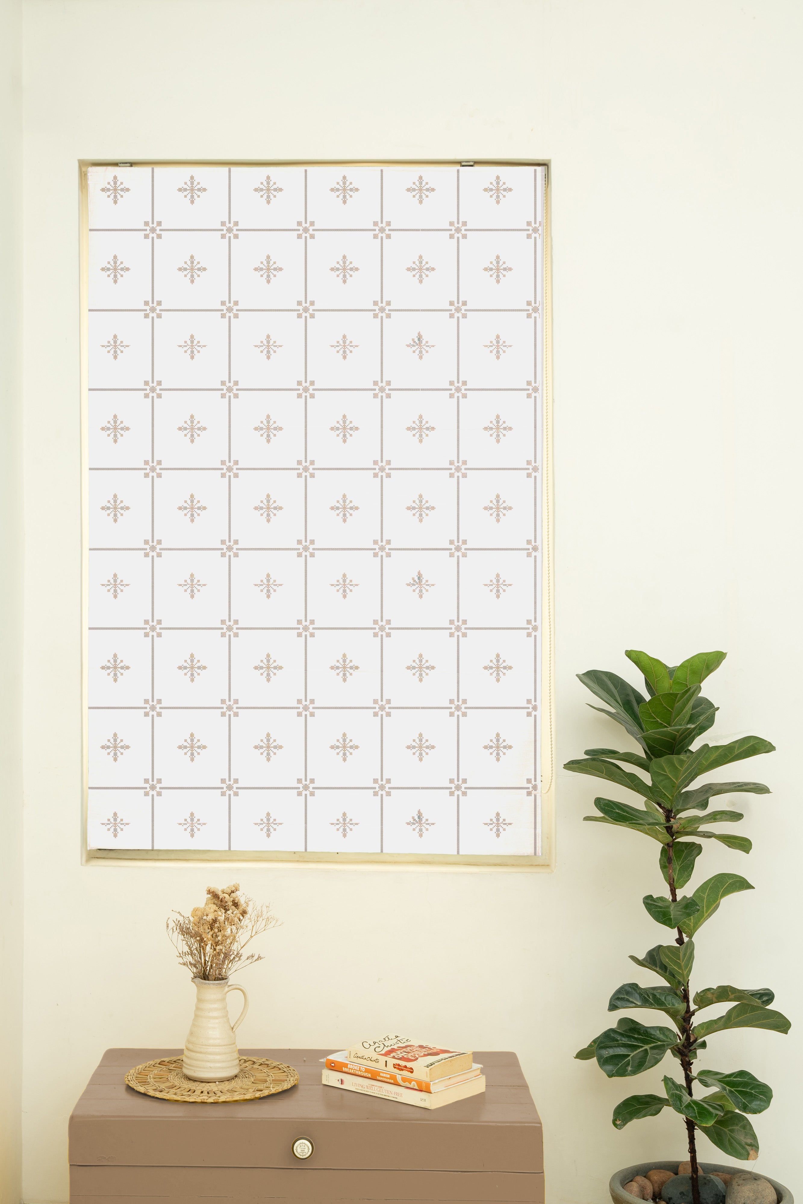 Kaanta 100% Cotton Sheer Printed Customizable blind for livingroom & Bedrooms-Light Filtering-Yellow and Grey