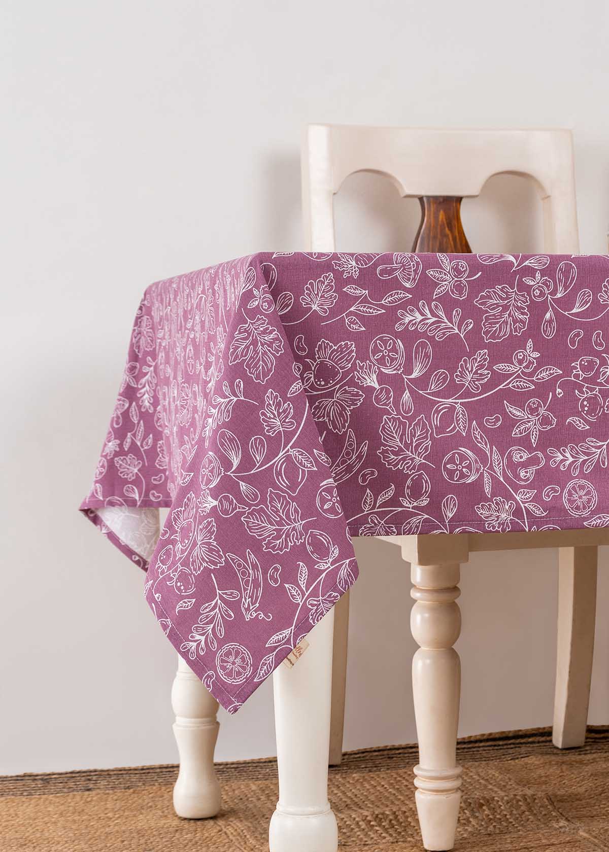 Kitchen Garden Printed Cotton Table Cloth - Violet