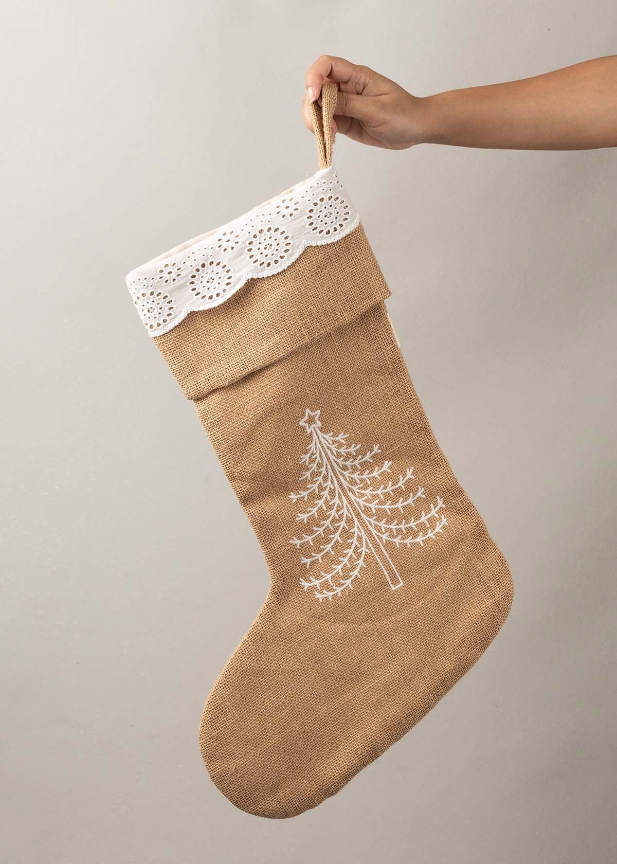 Lacy Burlap  Christmas Stocking