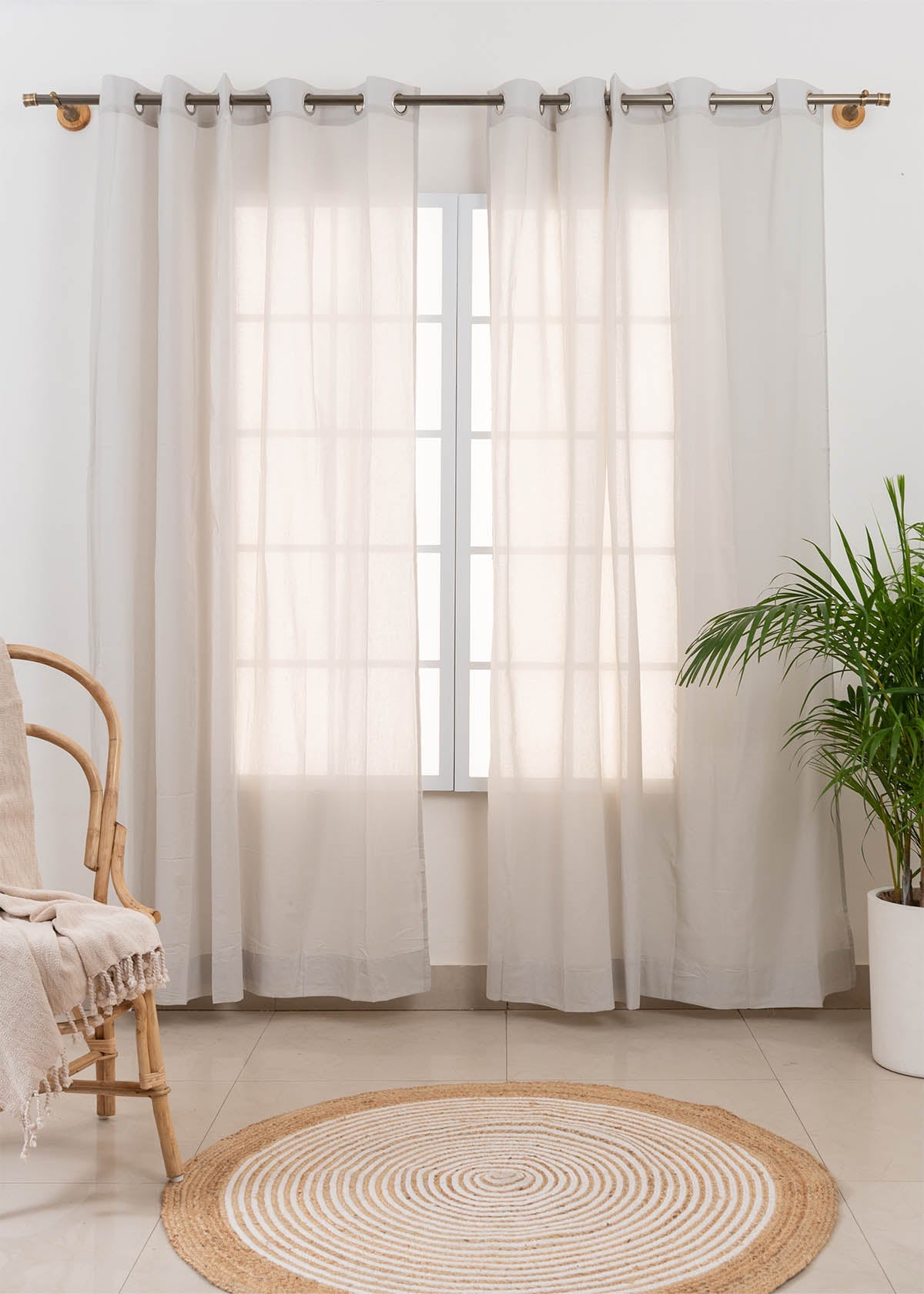 Light Grey Solid Cotton Sheer Curtain - Single