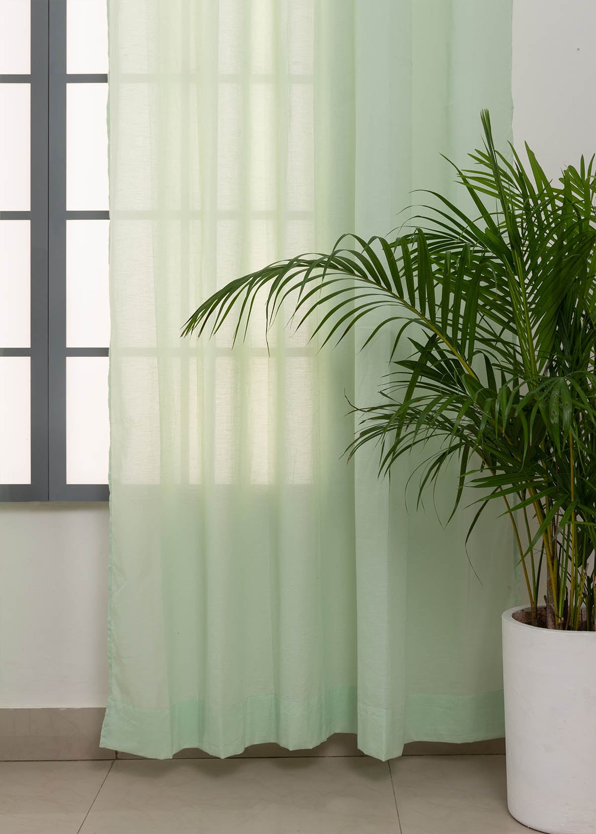 Solid Sage Green sheer 100% cotton plain curtain for Living room & bedroom - Light filtering - Pack of 1