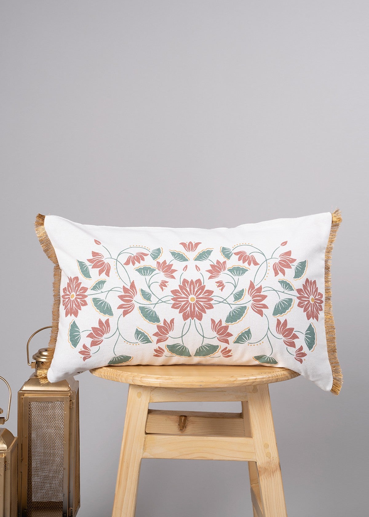 Lotus Blossom Printed Cotton Cushion Cover - Multicolor