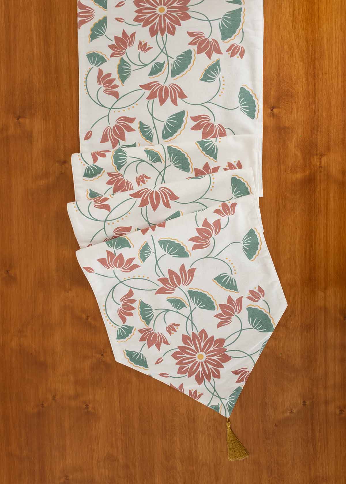 Lotus Blossom Printed Cotton Table Runner - Multicolor