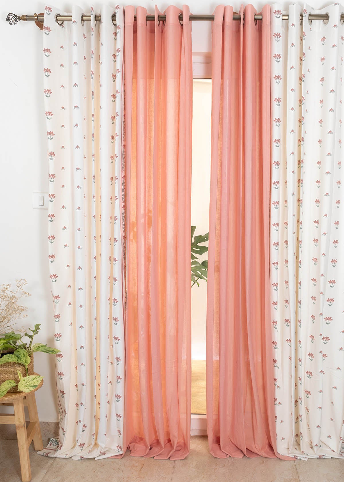 Red And Off White Curtains For Living Room | Baci Living Room