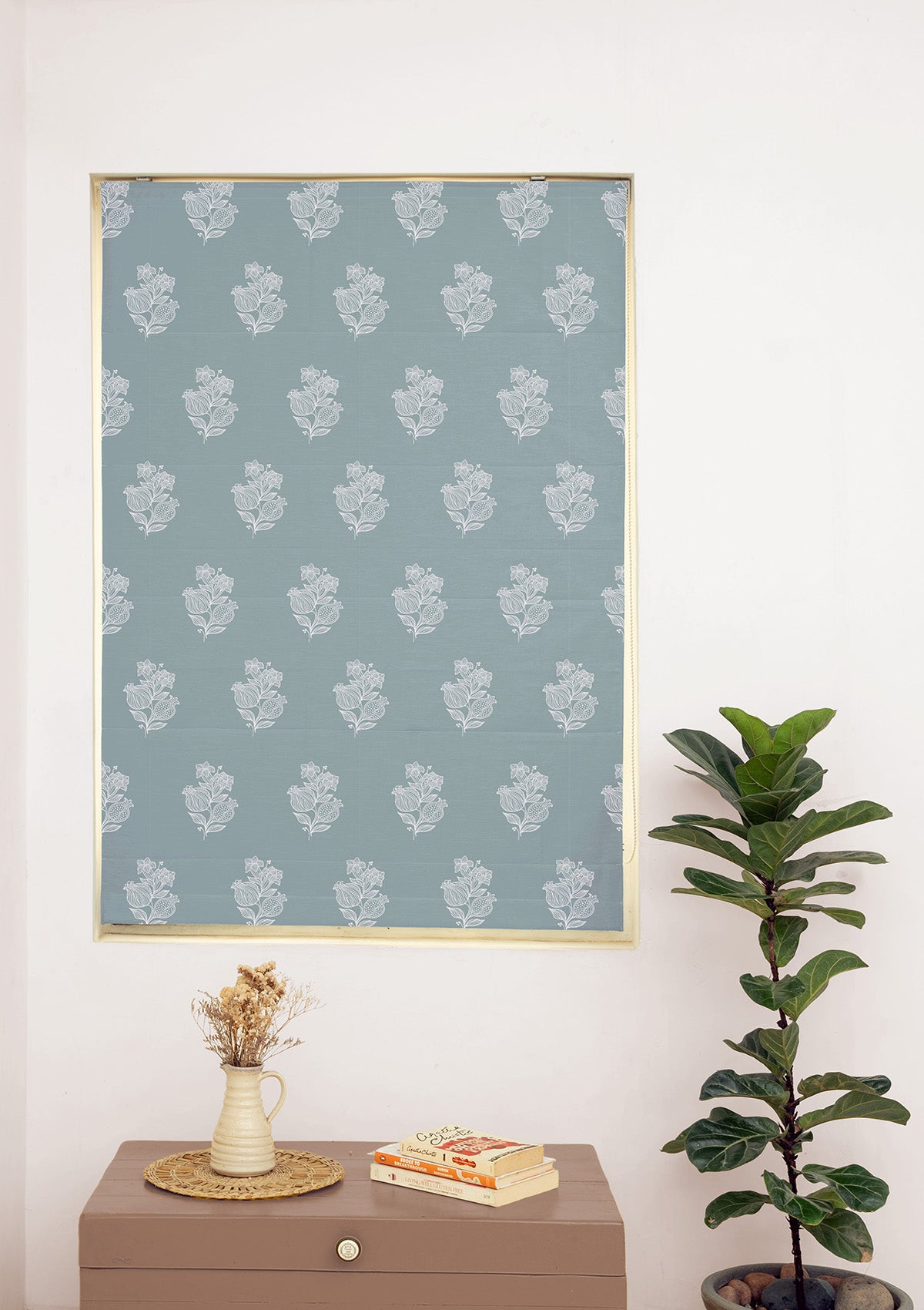 Malabar marine Teal Floral Printed 100% Cotton Blind For Bedroom | Light Reduction