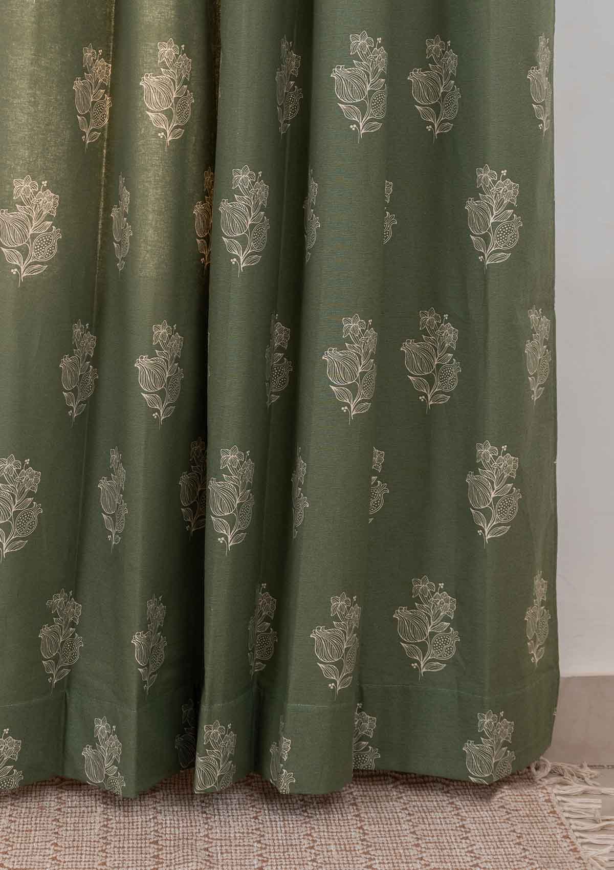Malabar Printed Cotton Curtain -  Pepper Green