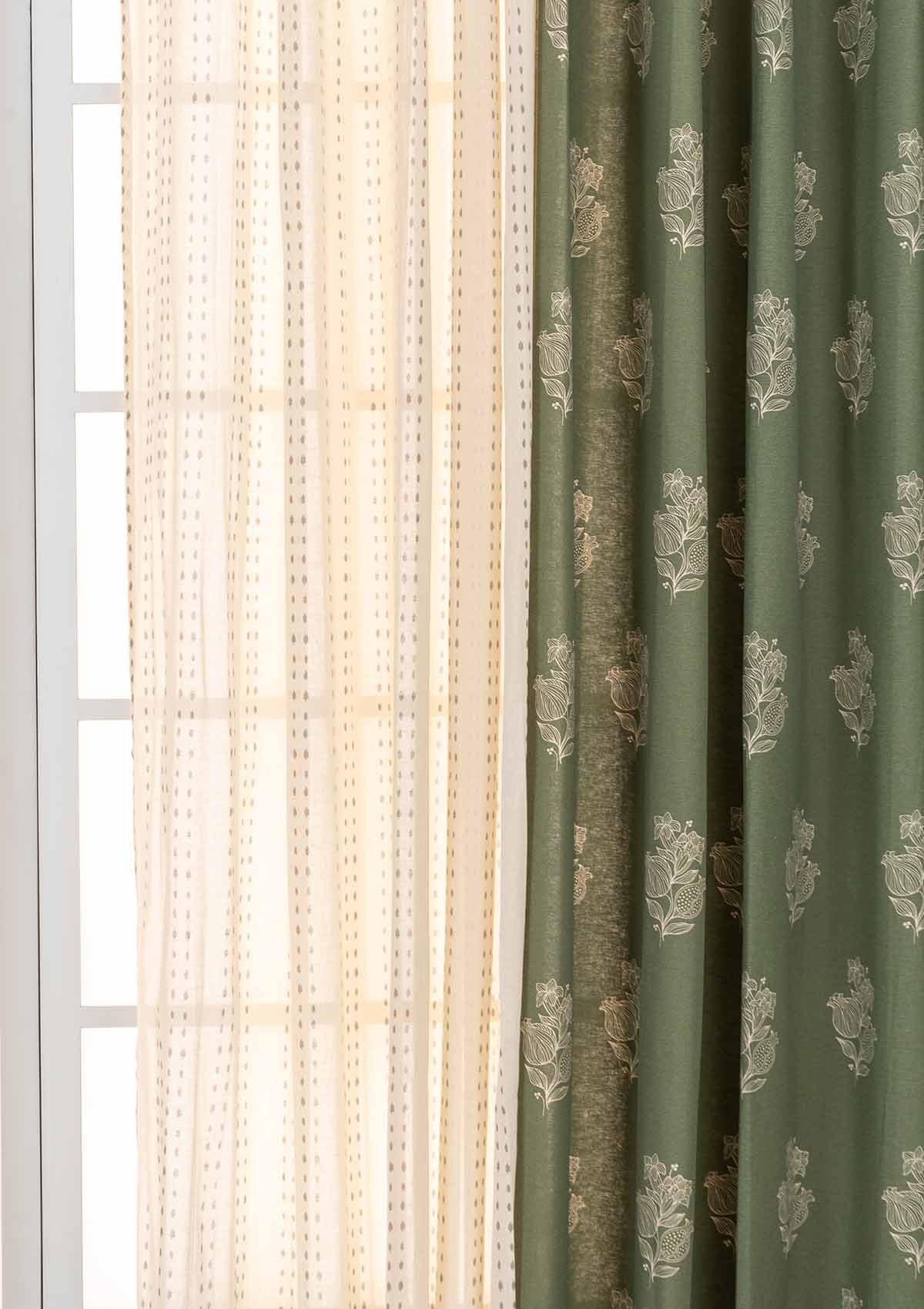Malabar with Dew Set Of 2 Combo Cotton Curtain  - Green