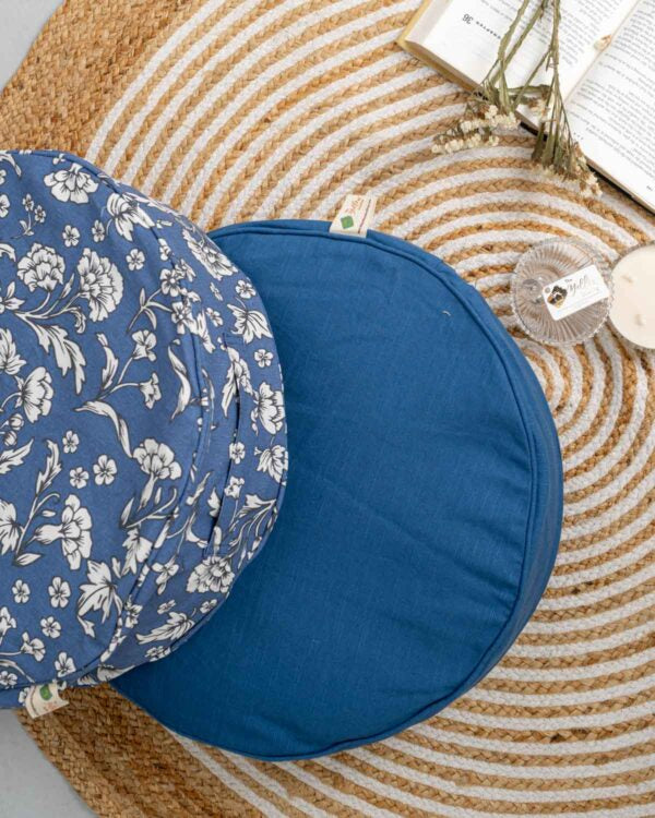 Solid Cotton Round Floor Cushion Cover - Royal Blue
