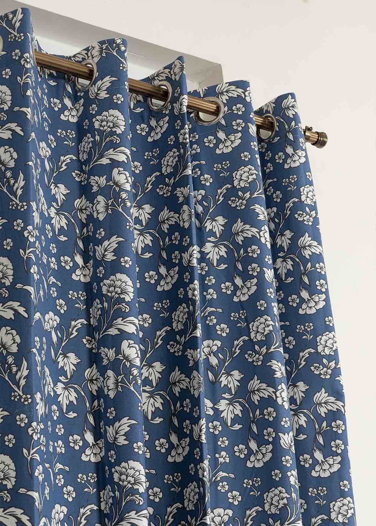 Marigold Printed Cotton curtain - Royal Blue - Single