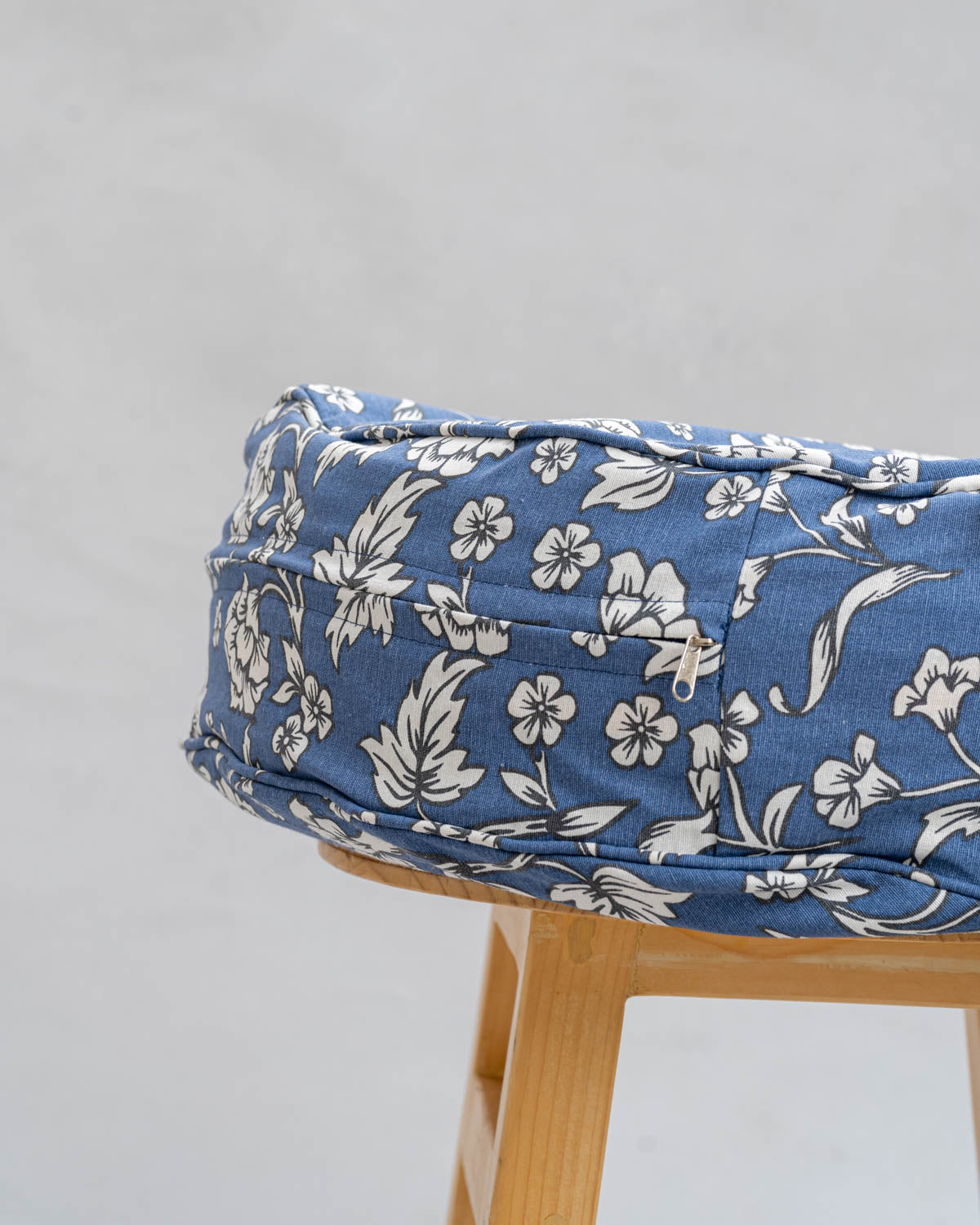 Marigold Printed Cotton Round Floor Cushion Cover - Royal Blue