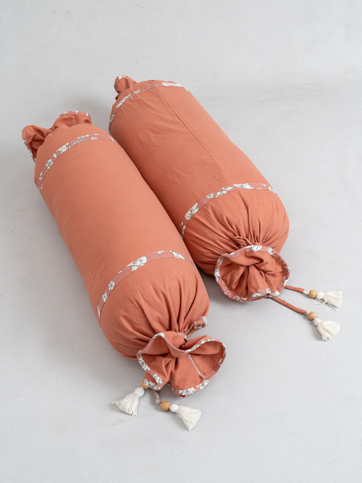 Solid Bolster 100% Cotton Covers for Diwan - Rust - Set of 2