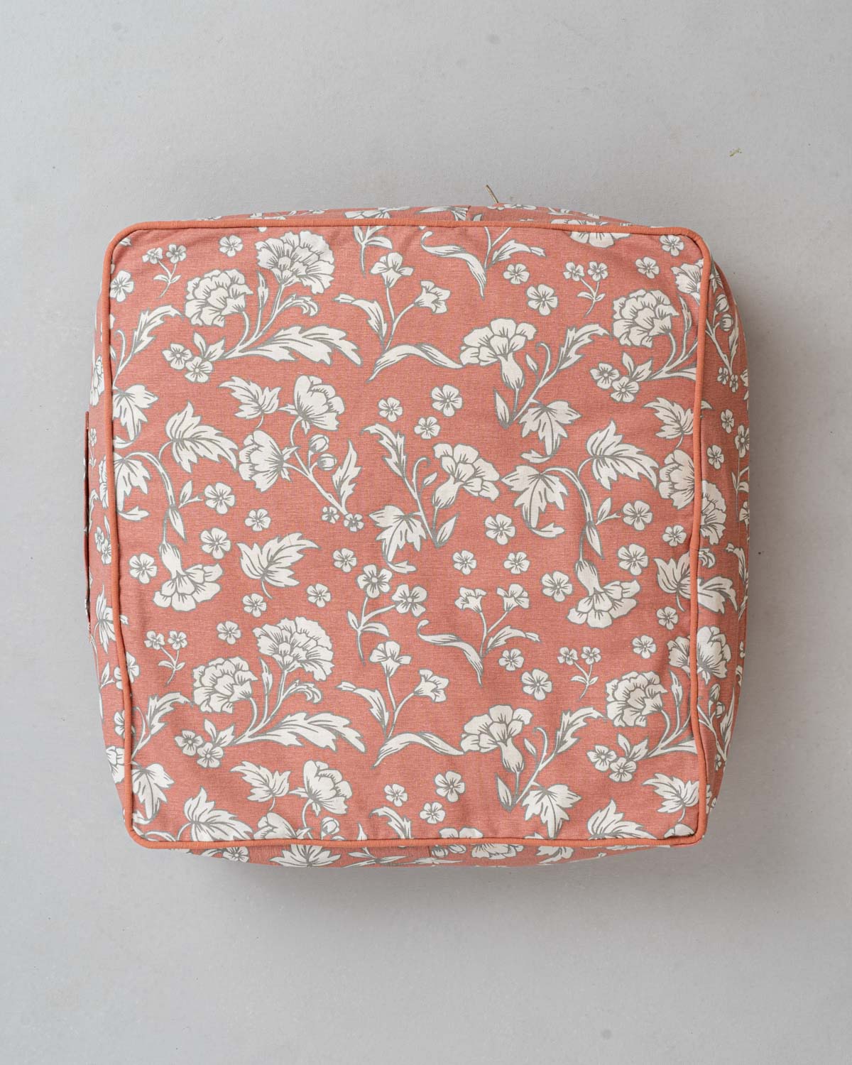 Marigold Printed Cotton Square Floor Cushion Cover - Rust