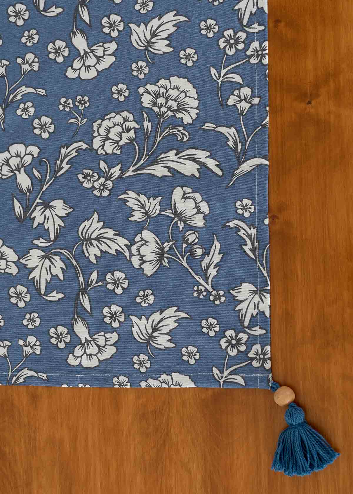 Marigold Printed 100% cotton floral table cloth for 4 seater or 6 seater dining - Royal Blue