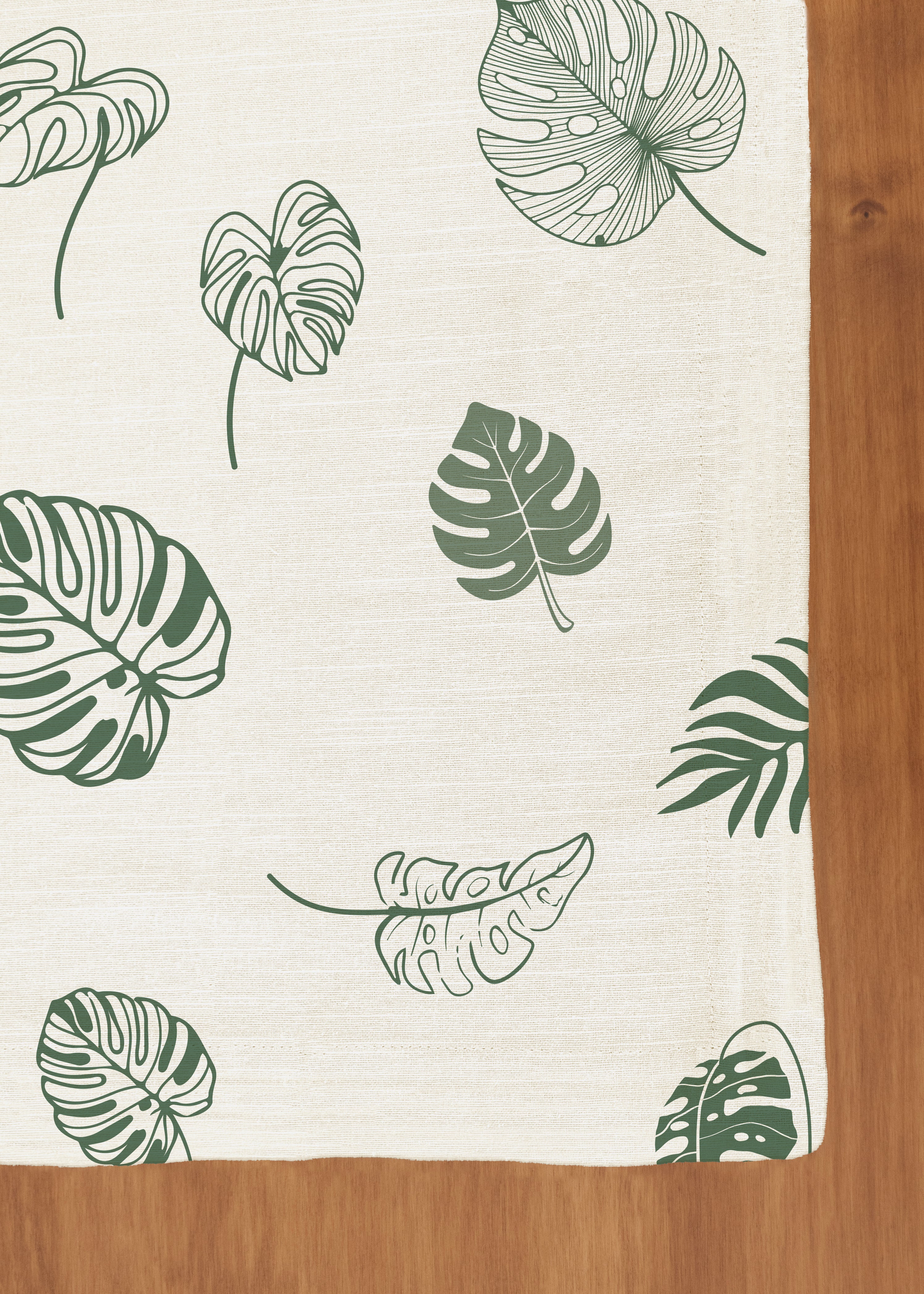 Monstera Printed Cotton Table Cloth - Green