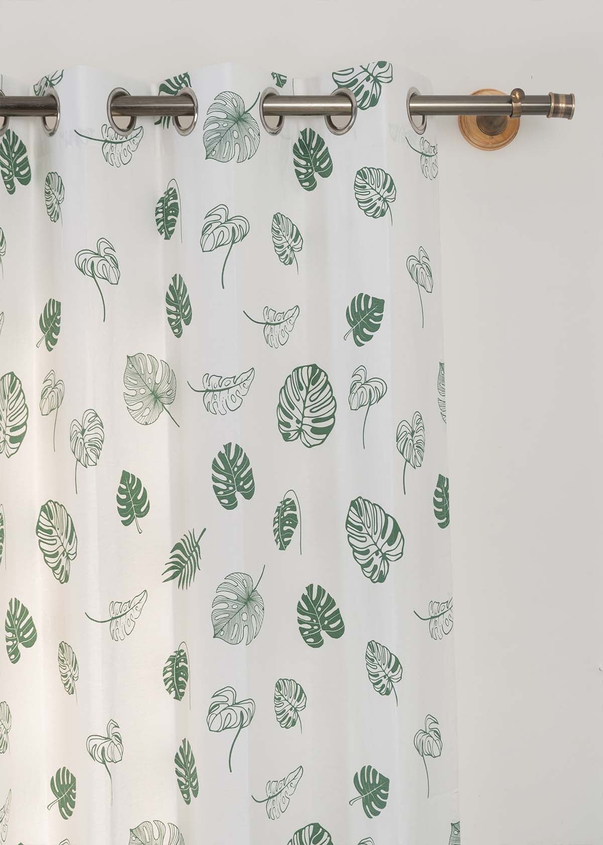Monstera Printed Cotton Curtain - Green