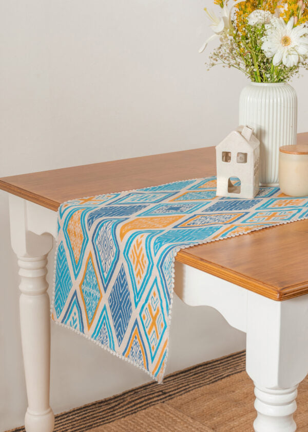 Moonlight 100% cotton geometric table runner for 4 seater or 6 seater dining - Multicolor