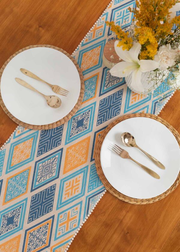 Moonlight 100% cotton geometric table runner for 4 seater or 6 seater dining - Multicolor