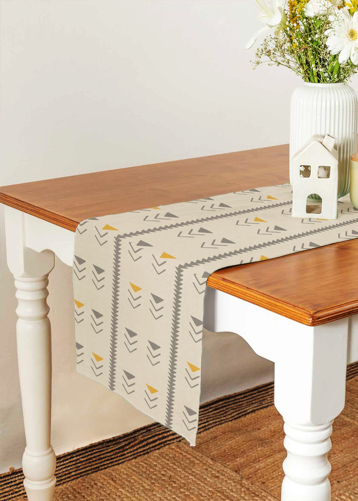 Mudline 100% cotton customisable geometric table Runner for dining - Mustard