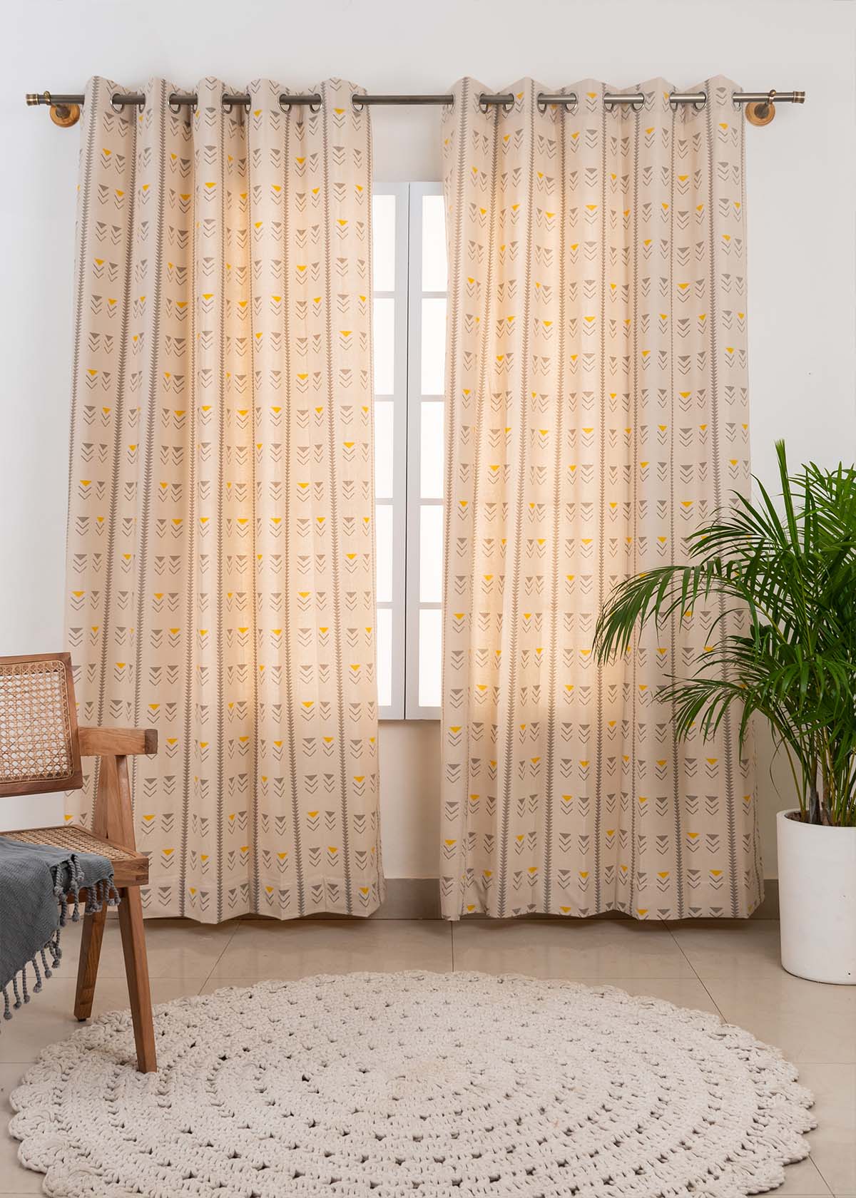Mudline Printed 100% Customizable Cotton ethnic curtain for living room - Room darkening - Mustard