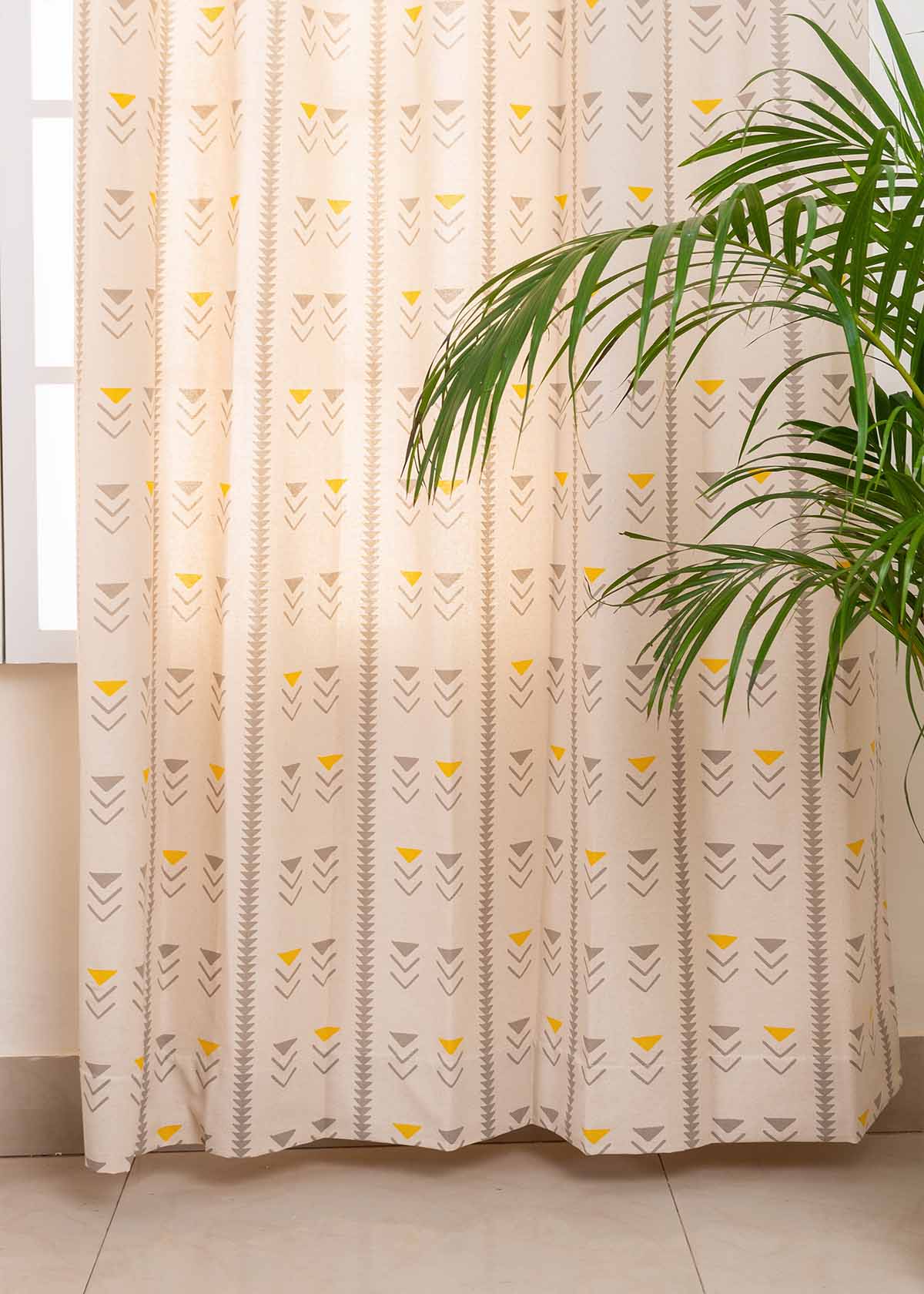 Mudline Printed Cotton Curtain - Mustard - Single