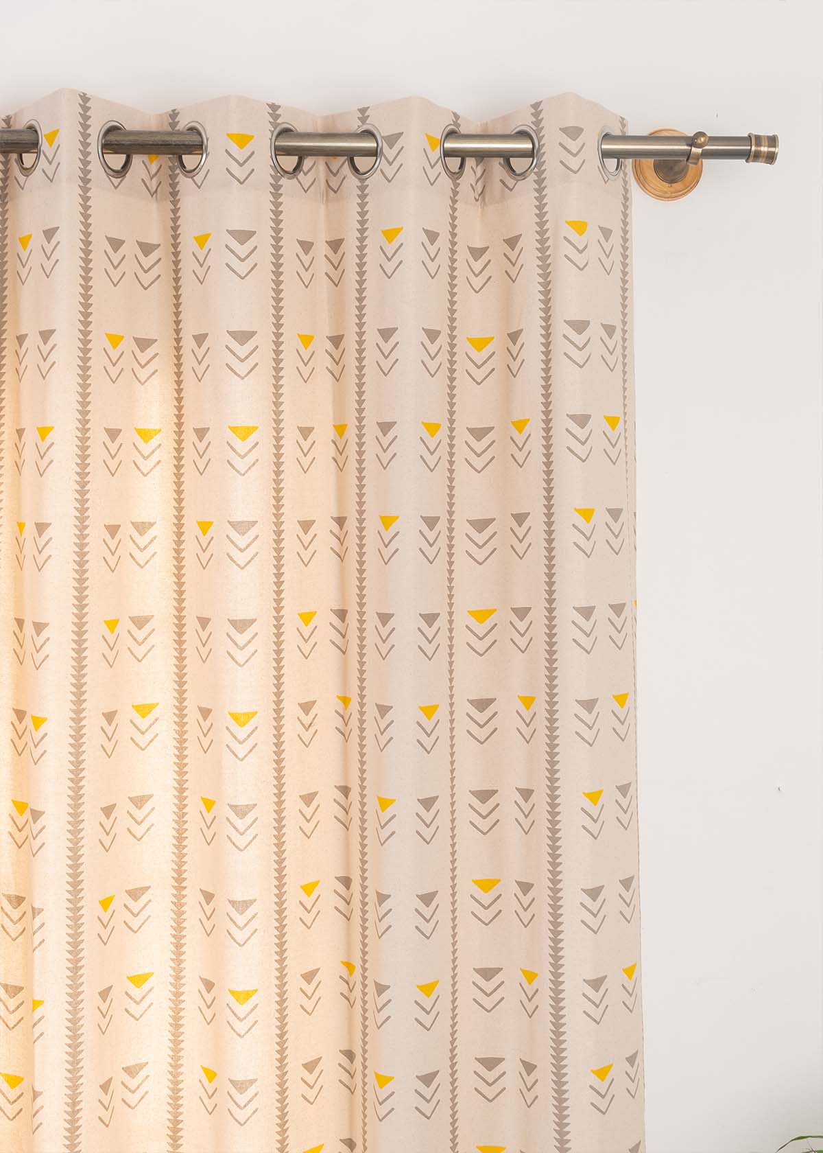 Mudline Printed Cotton Curtain - Mustard