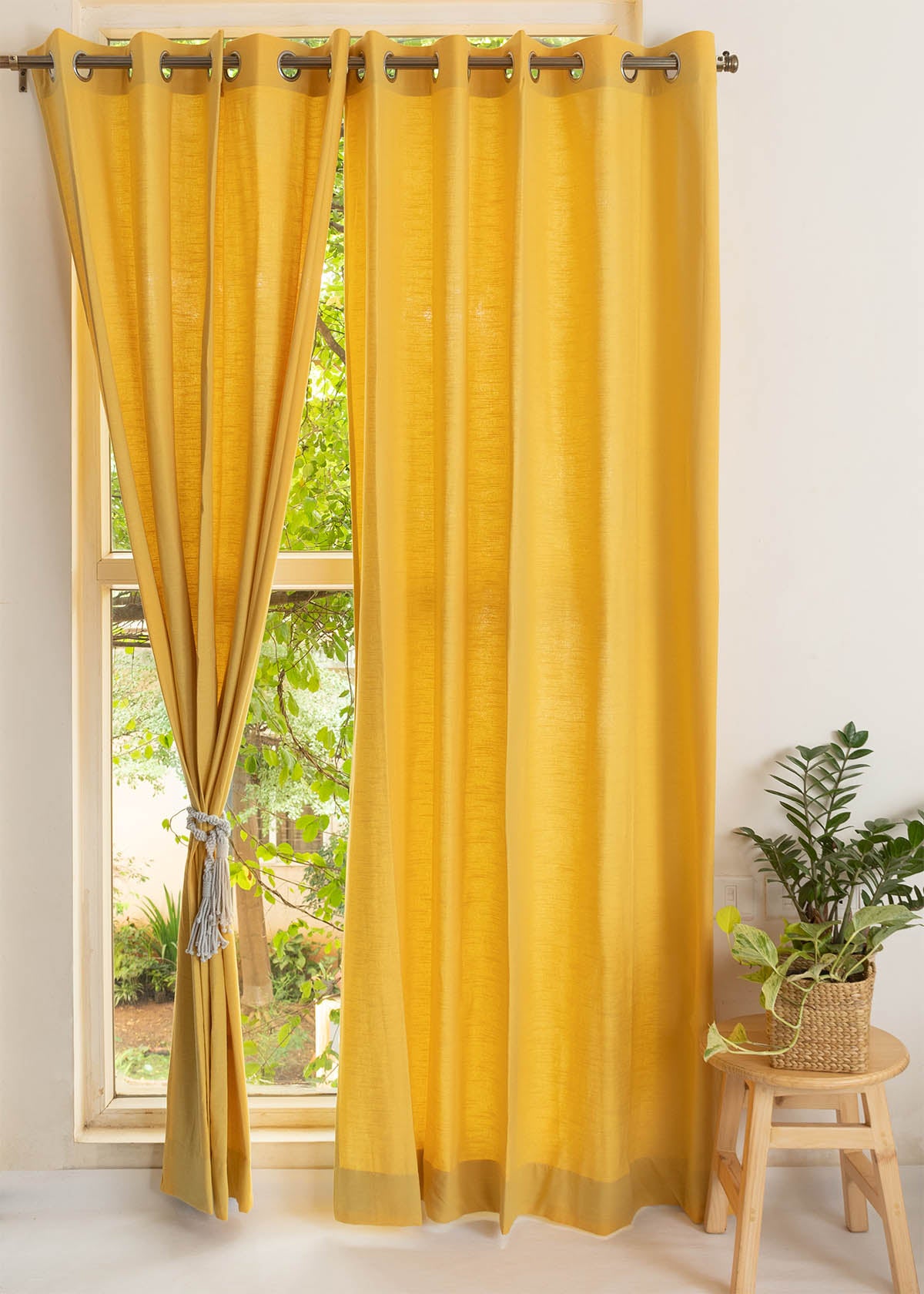 Solid Mustard 100% Customizable Cotton plain curtain for bedroom - Room darkening