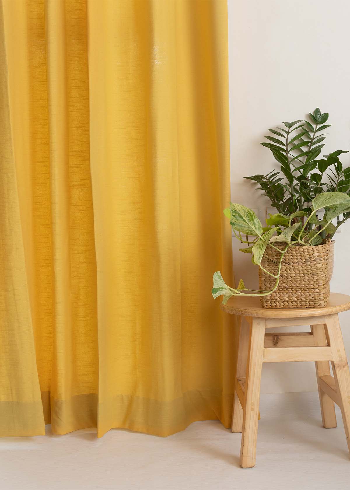 Solid Mustard 100% Customizable Cotton plain curtain for bedroom - Room darkening