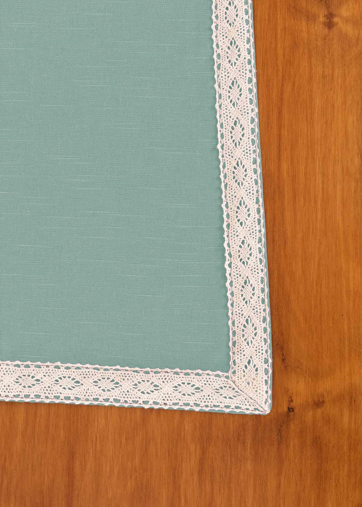 Solid Nile Blue 100% cotton plain table cloth for 4 seater or 6 seater dining with lace border