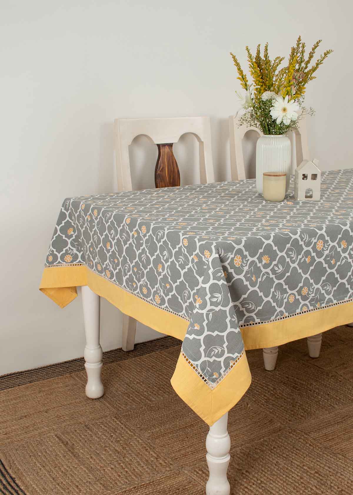 Palace Gardens Printed Cotton Table Cloth - Grey