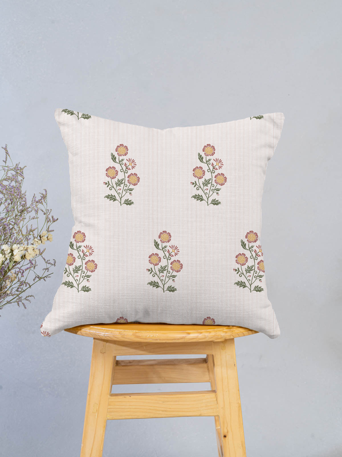 Parijatha Floral printed 100% Cotton Cushion Cover for Sofa - Rust and Mustard