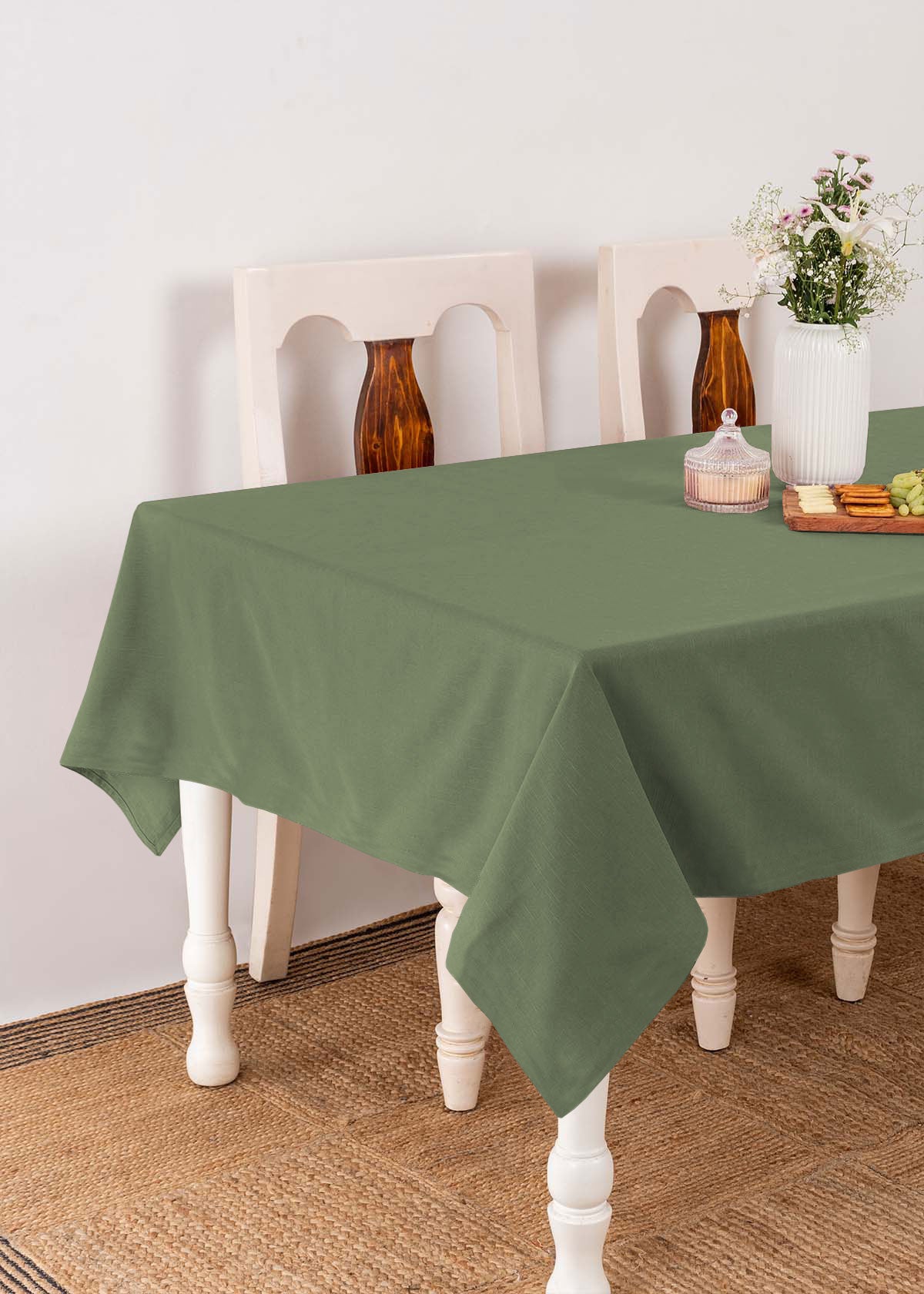 Solid Pepper Green 100% Cotton Table cloth for 4 seater, 6 seater and 8 seater dining - Pepper green