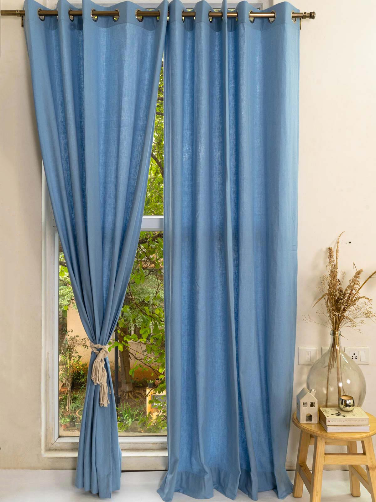 Solid Linen Curtain - Blue - Single