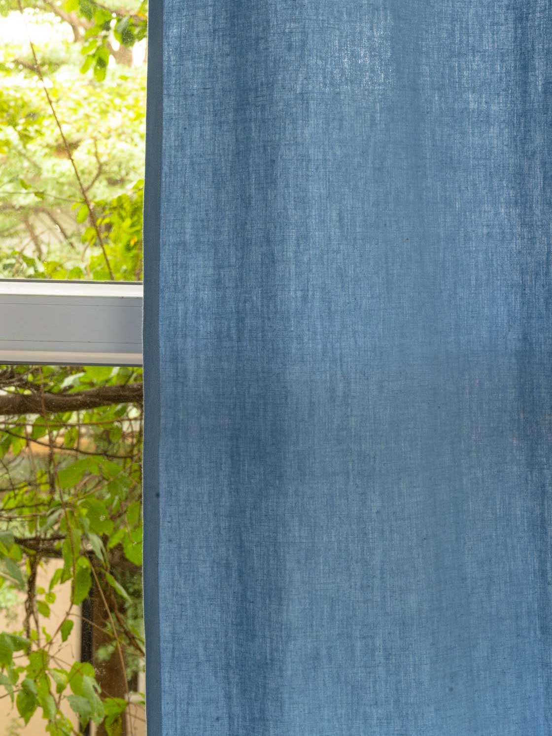 Solid Linen Curtain - Blue