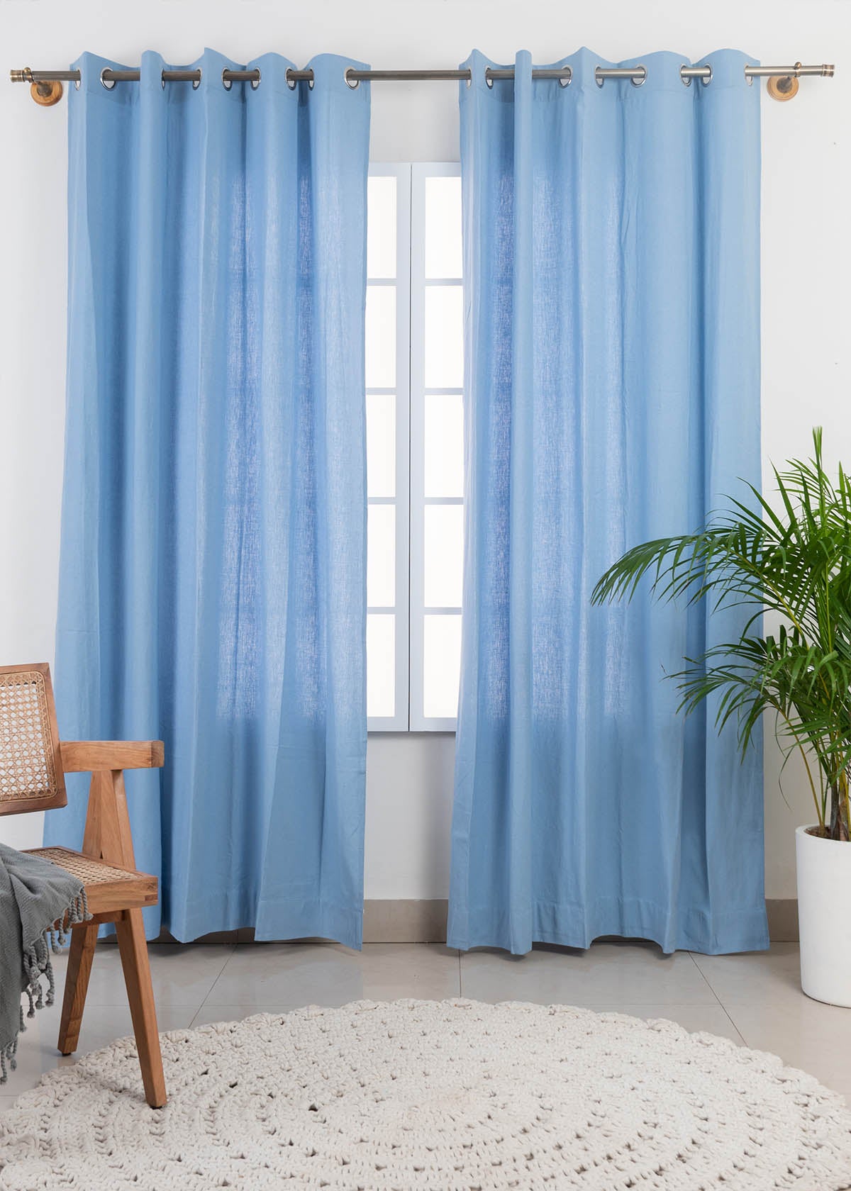 Solid Powder blue 100% cotton plain curtain for bedroom - Room darkening - Pack of 1