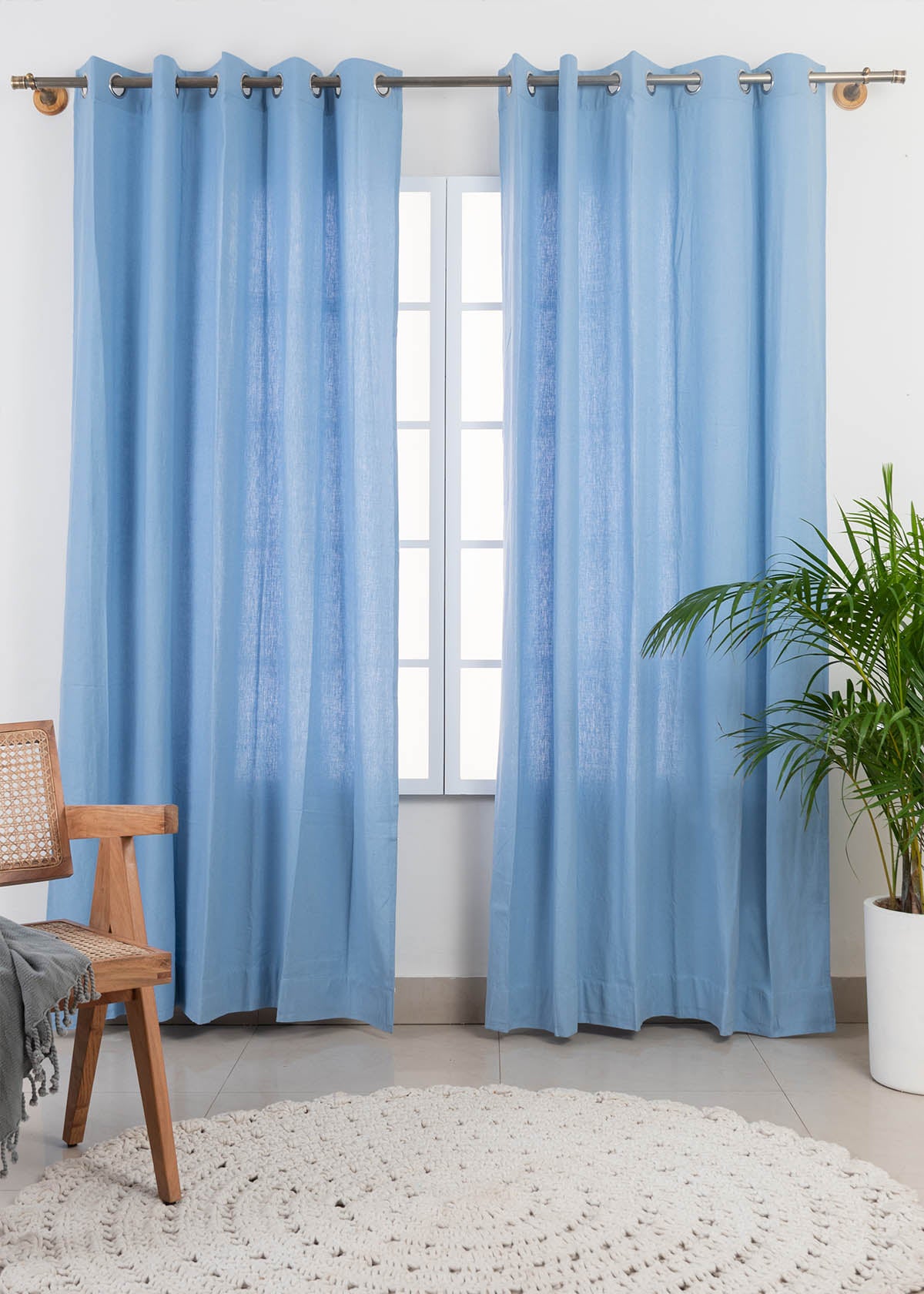 Solid Powder blue 100% customizable cotton plain curtain for bedroom - Room darkening - Pack of 1