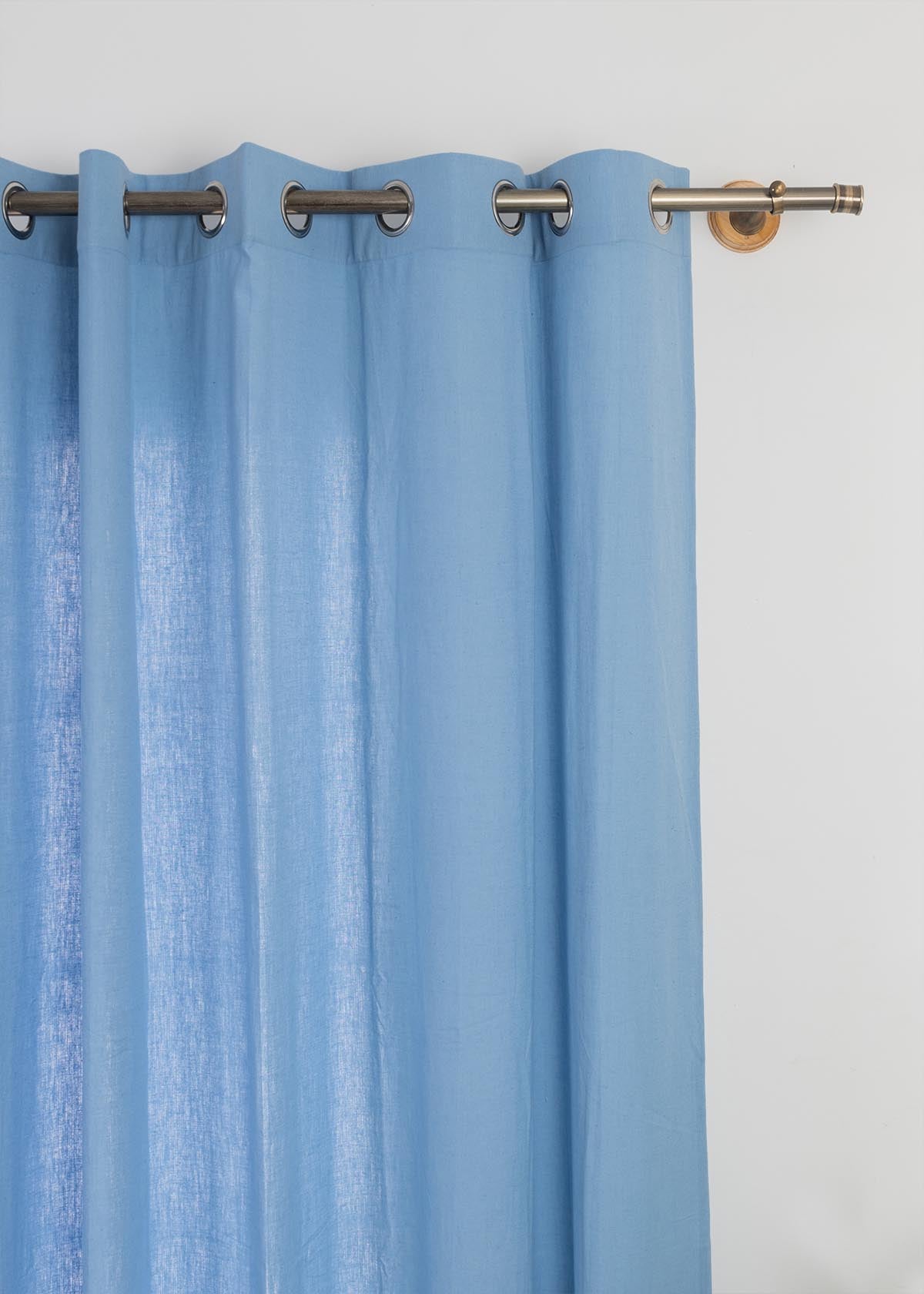 Solid Powder blue 100% customizable cotton plain curtain for bedroom - Room darkening - Pack of 1